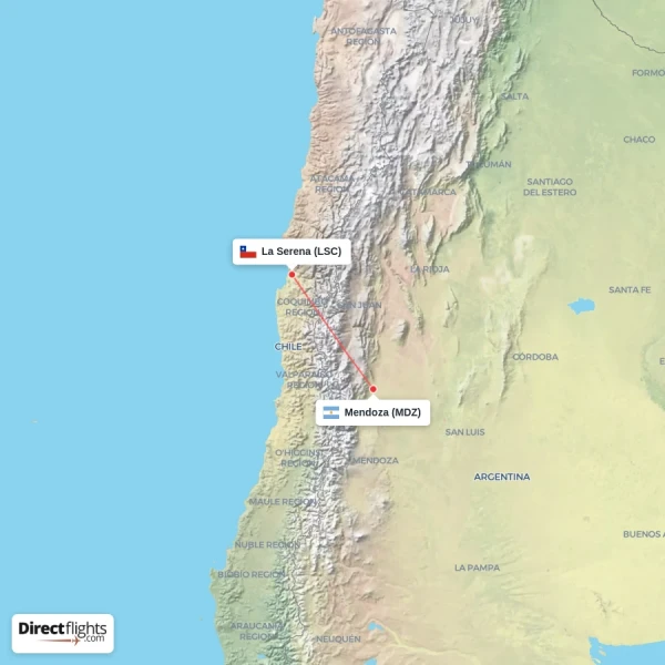 Mendoza - La Serena direct flight map