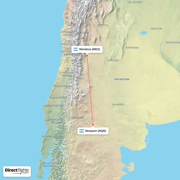 Mendoza - Neuquen direct flight map
