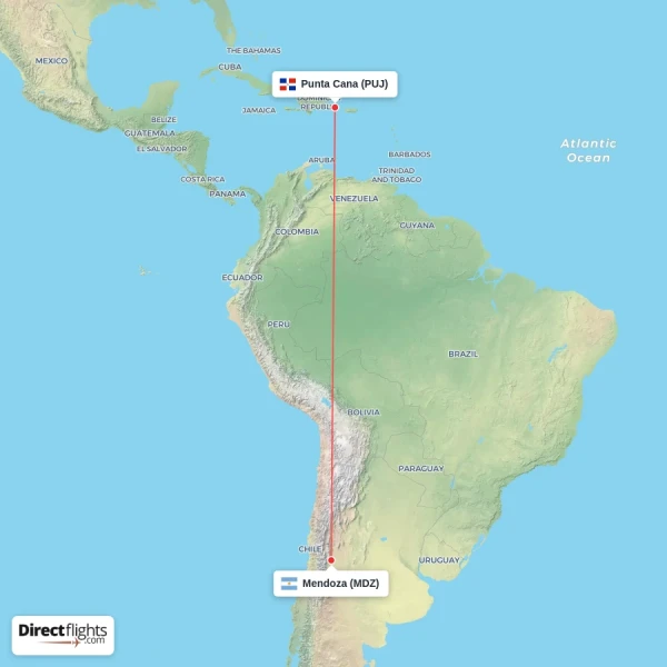 Mendoza - Punta Cana direct flight map