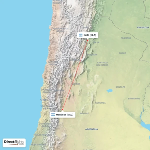 Mendoza - Salta direct flight map