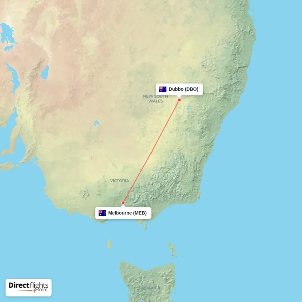 Melbourne - Dubbo direct flight map