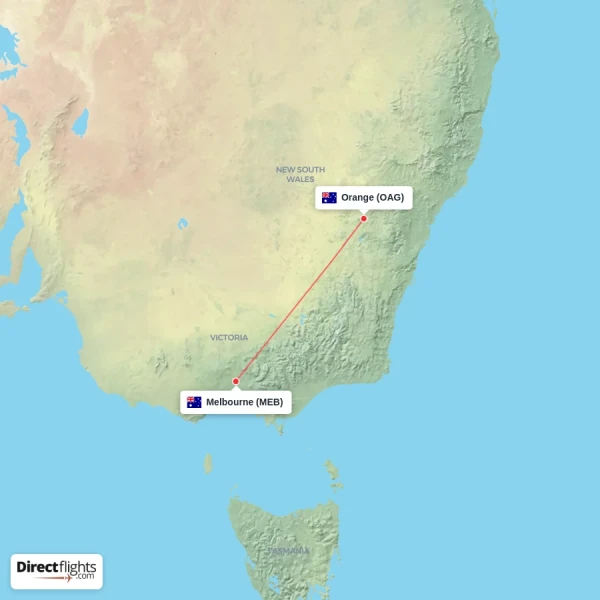 Melbourne - Orange direct flight map