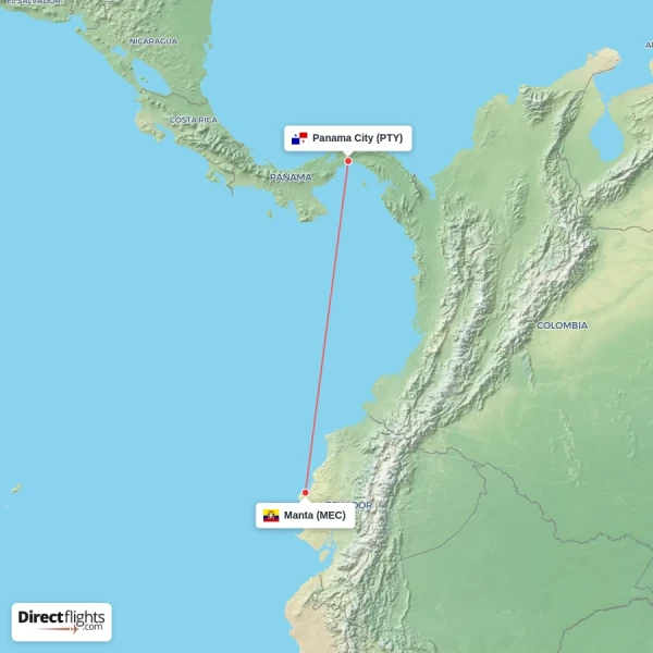 Manta - Panama City direct flight map