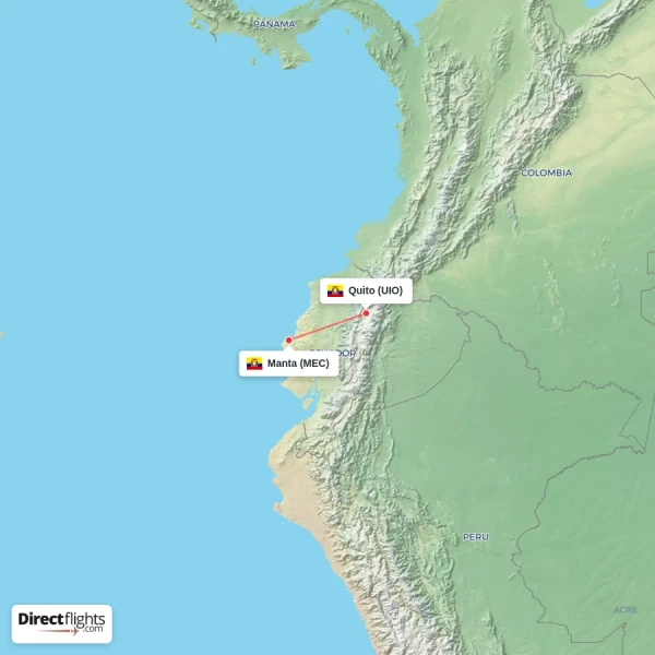 Manta - Quito direct flight map