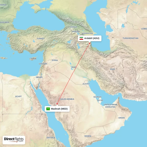 Madinah - Ardabil direct flight map