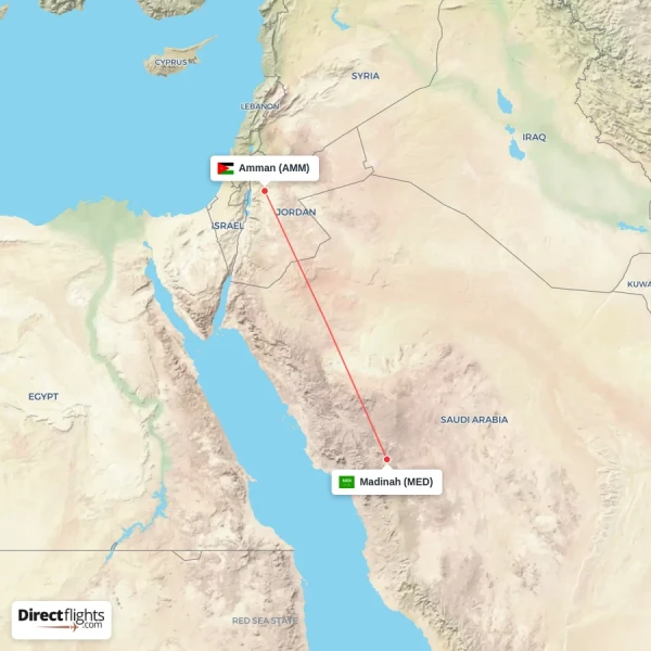 Madinah - Amman direct flight map