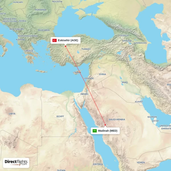 Madinah - Eskisehir direct flight map