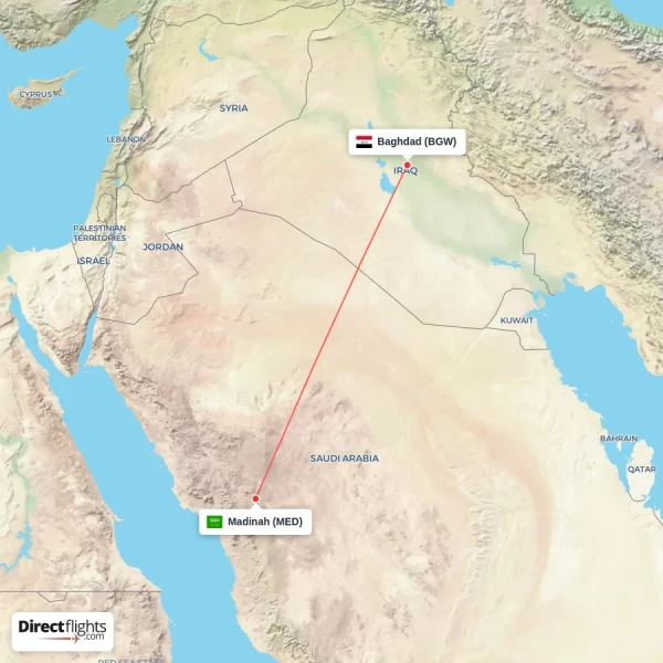 Madinah - Baghdad direct flight map