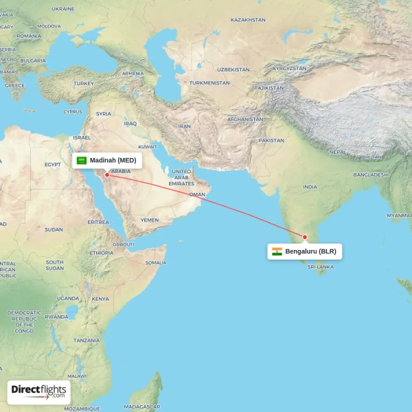 Madinah - Bengaluru direct flight map