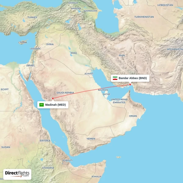 Madinah - Bandar Abbas direct flight map
