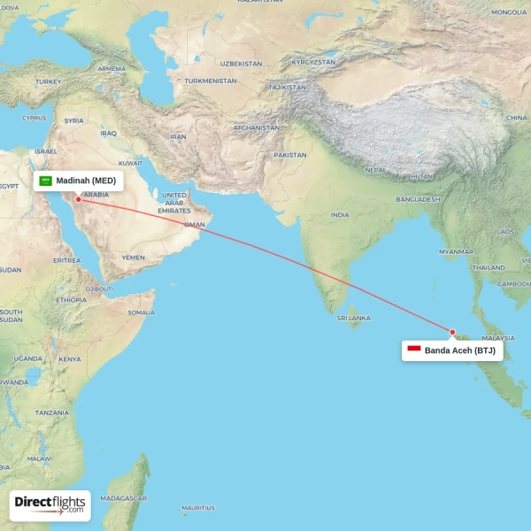 Madinah - Banda Aceh direct flight map