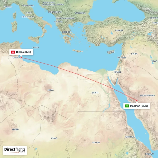 Madinah - Djerba direct flight map