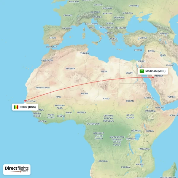 Madinah - Dakar direct flight map