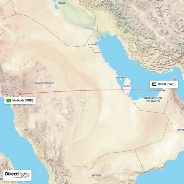Madinah - Dubai direct flight map