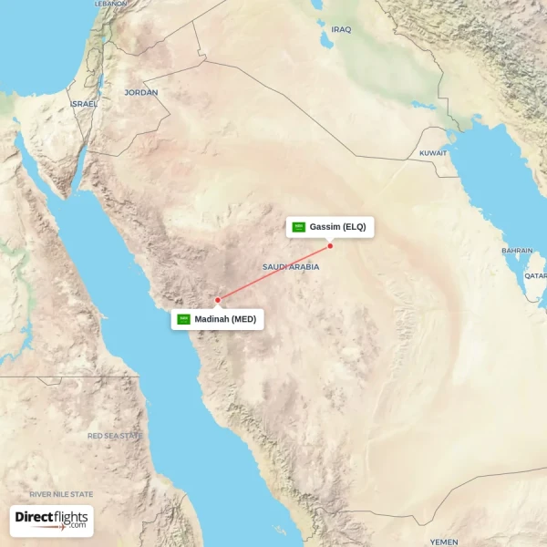 Madinah - Gassim direct flight map
