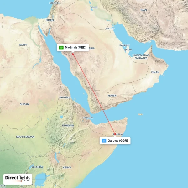 Madinah - Garowe direct flight map