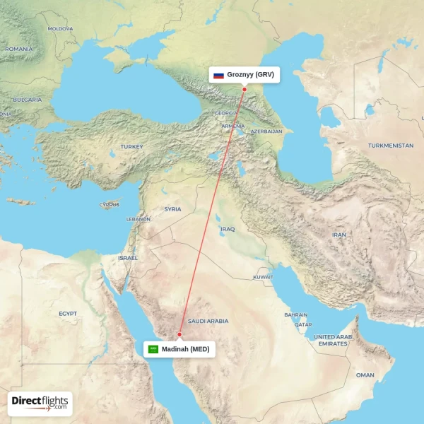 Madinah - Groznyy direct flight map