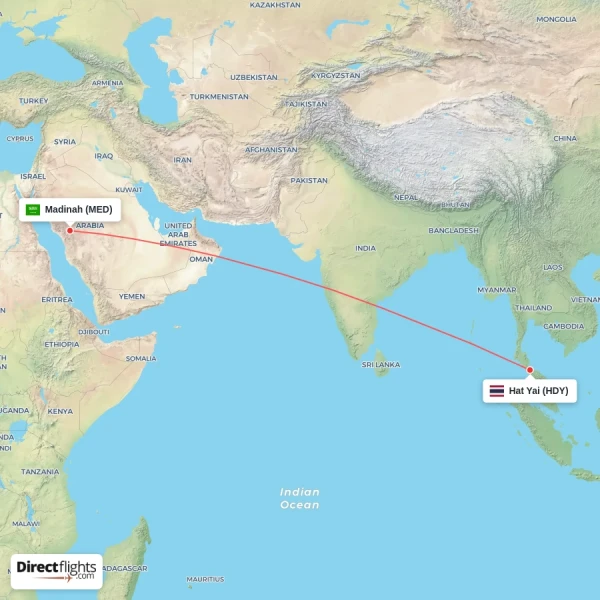Madinah - Hat Yai direct flight map