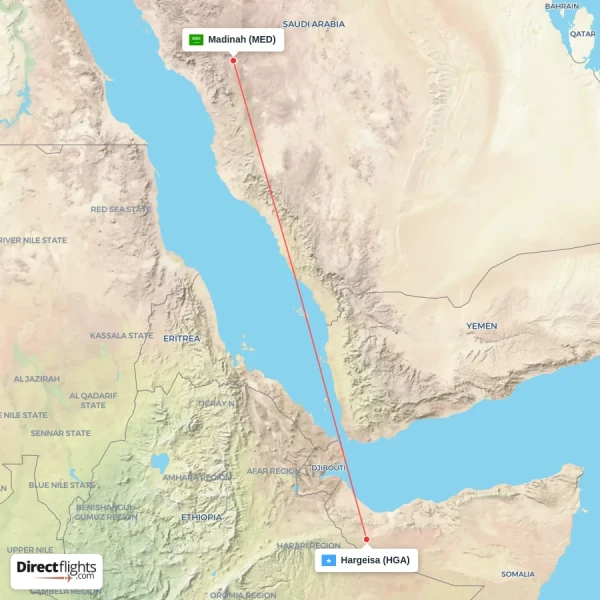 Madinah - Hargeisa direct flight map