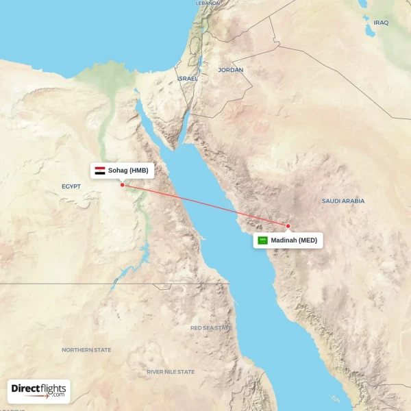 Madinah - Sohag direct flight map