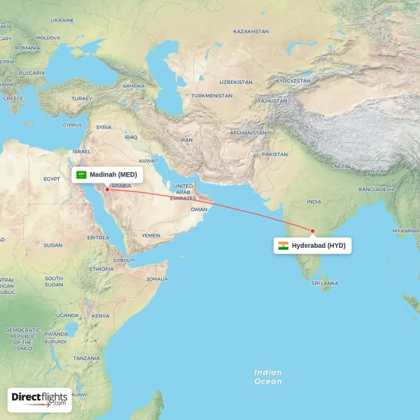 Madinah - Hyderabad direct flight map