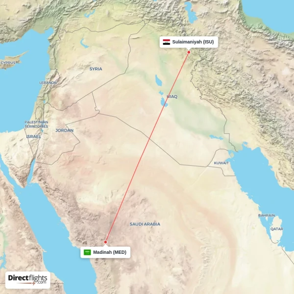 Madinah - Sulaimaniyah direct flight map