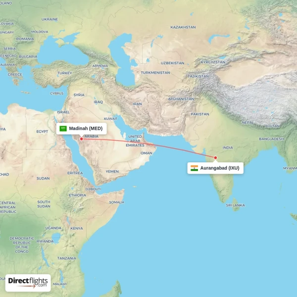 Madinah - Aurangabad direct flight map