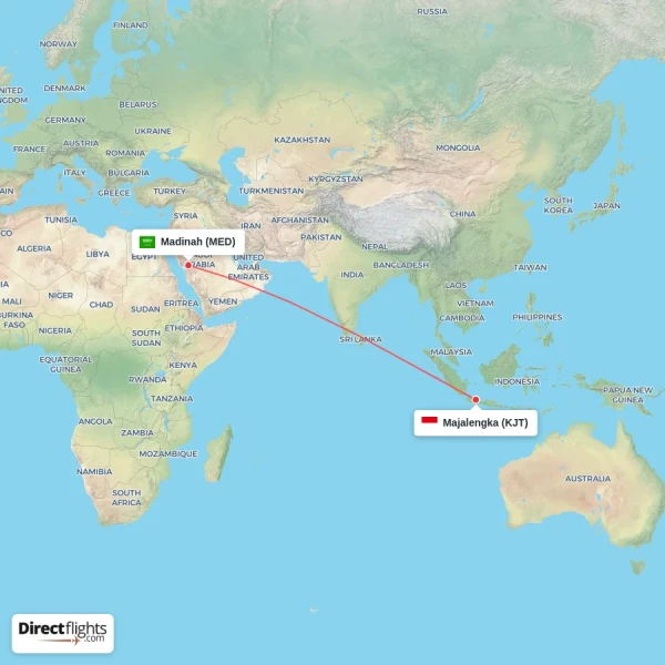 Madinah - Majalengka direct flight map
