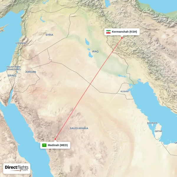 Madinah - Kermanshah direct flight map