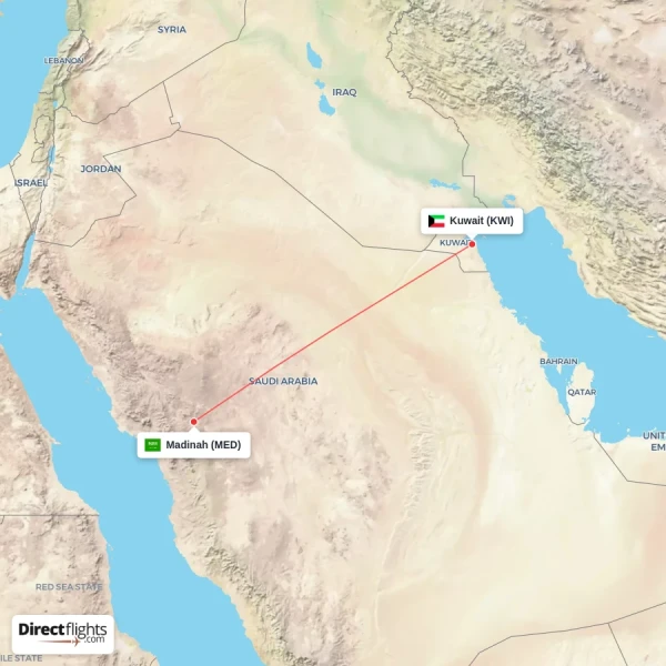 Madinah - Kuwait direct flight map