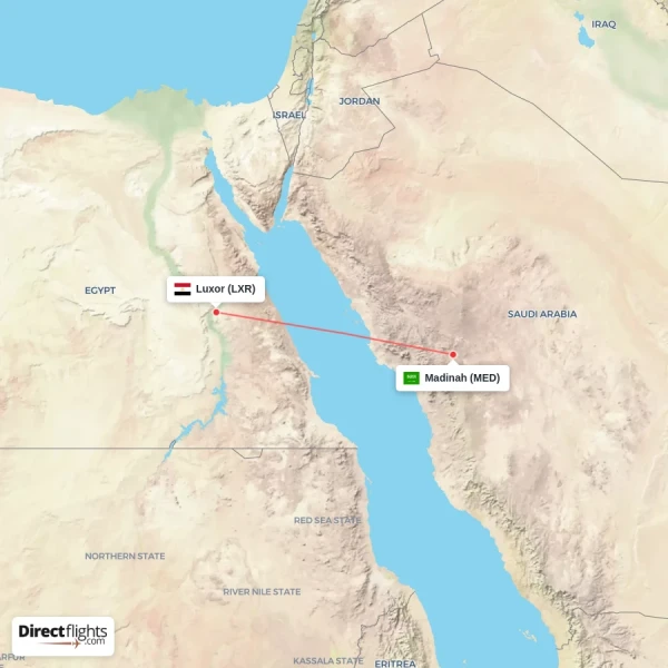 Madinah - Luxor direct flight map