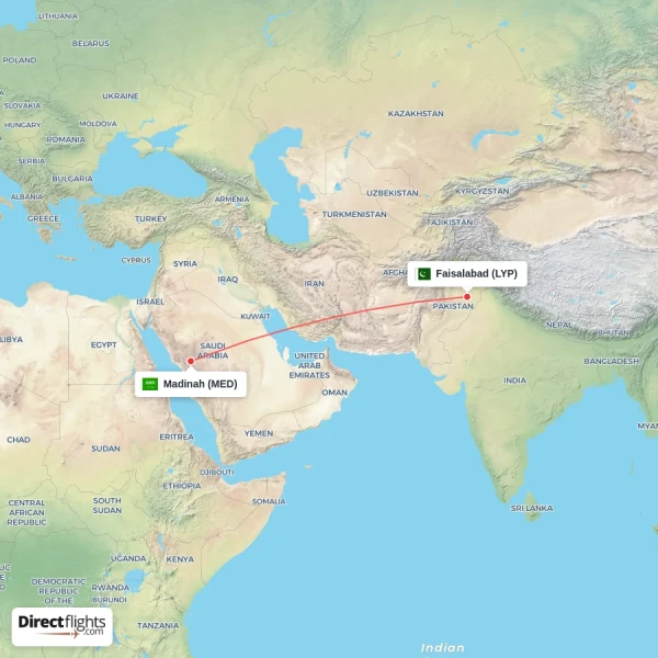 Madinah - Faisalabad direct flight map