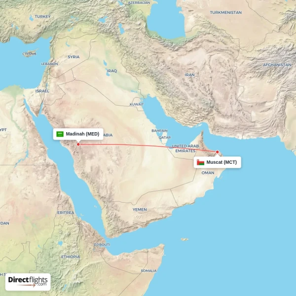 Madinah - Muscat direct flight map