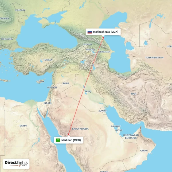 Madinah - Makhachkala direct flight map