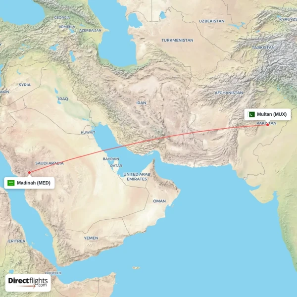 Madinah - Multan direct flight map