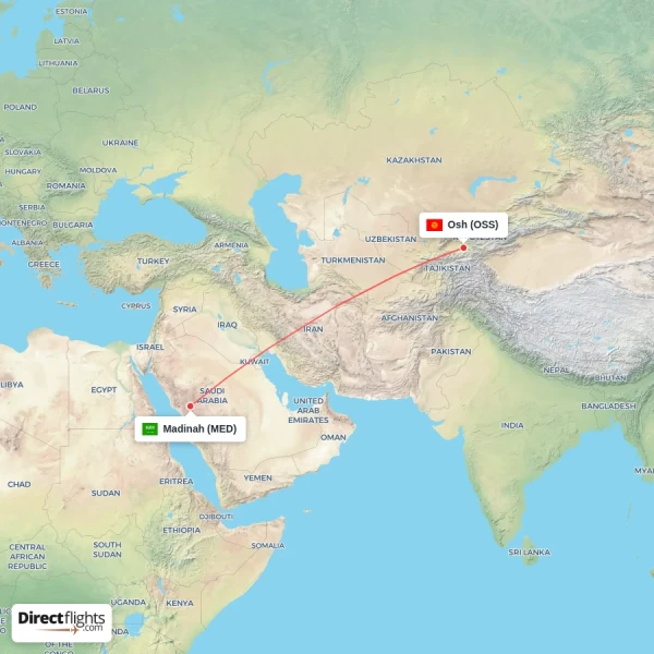 Madinah - Osh direct flight map