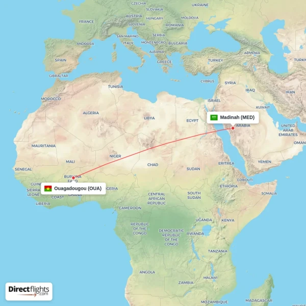 Madinah - Ouagadougou direct flight map