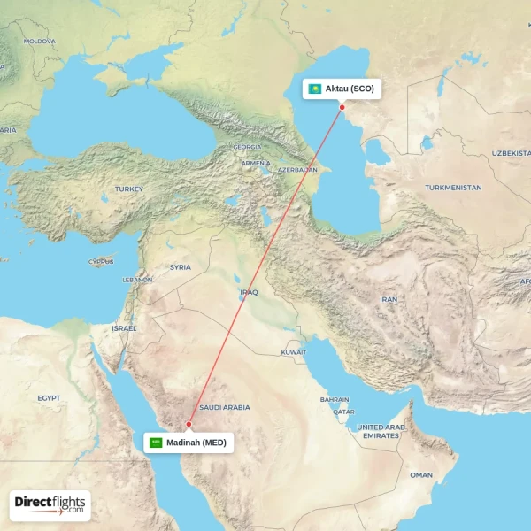 Madinah - Aktau direct flight map