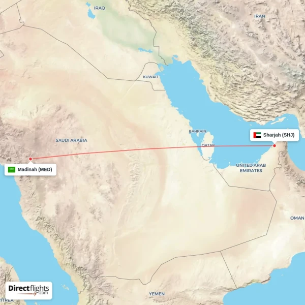 Madinah - Sharjah direct flight map