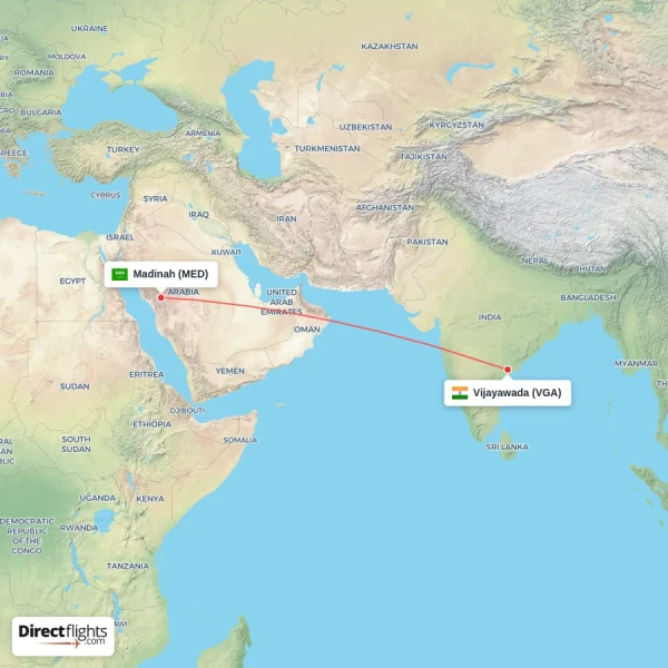Madinah - Vijayawada direct flight map