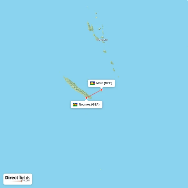 Mare - Noumea direct flight map