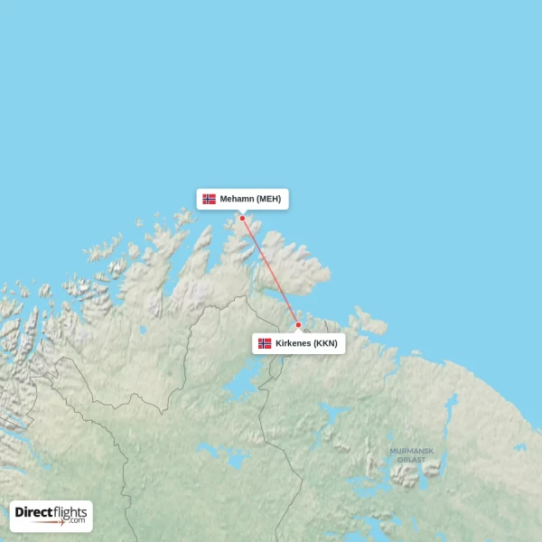 Mehamn - Kirkenes direct flight map