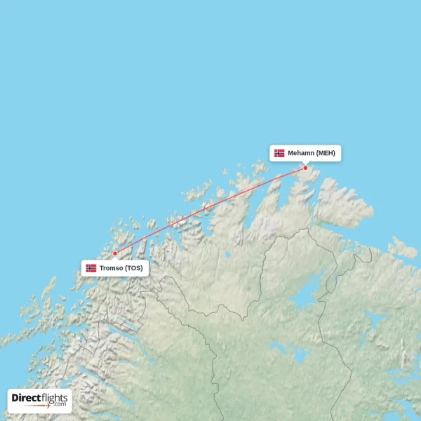 Mehamn - Tromso direct flight map