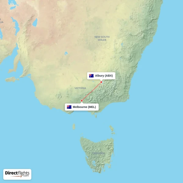 Melbourne - Albury direct flight map