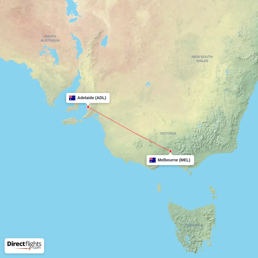MEL - ADL route map