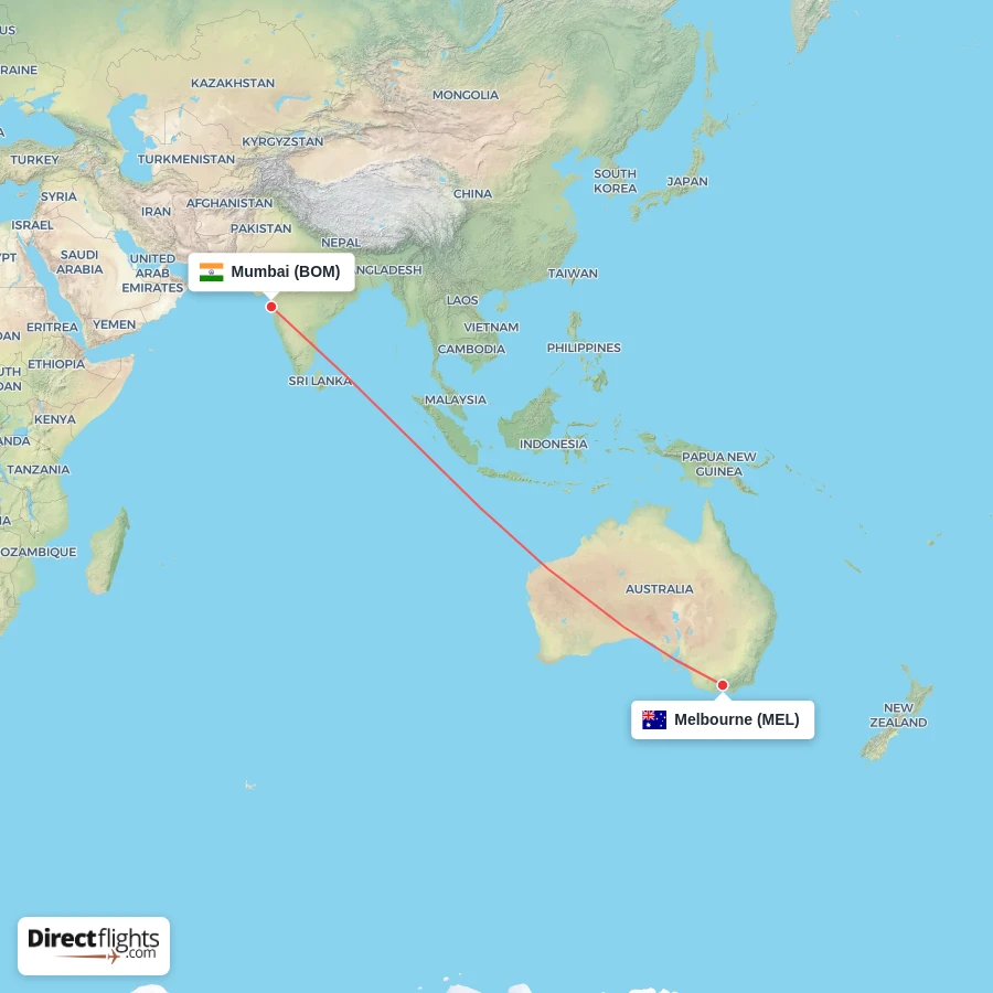 MEL - BOM route map