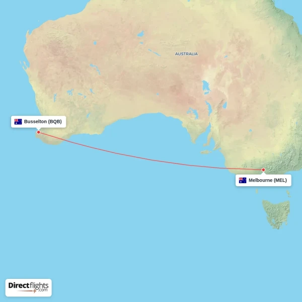 Melbourne - Busselton direct flight map