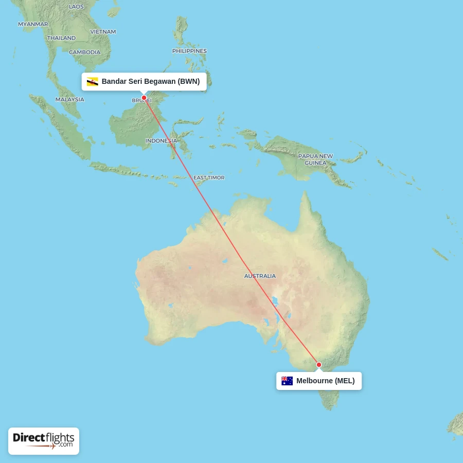 MEL - BWN route map