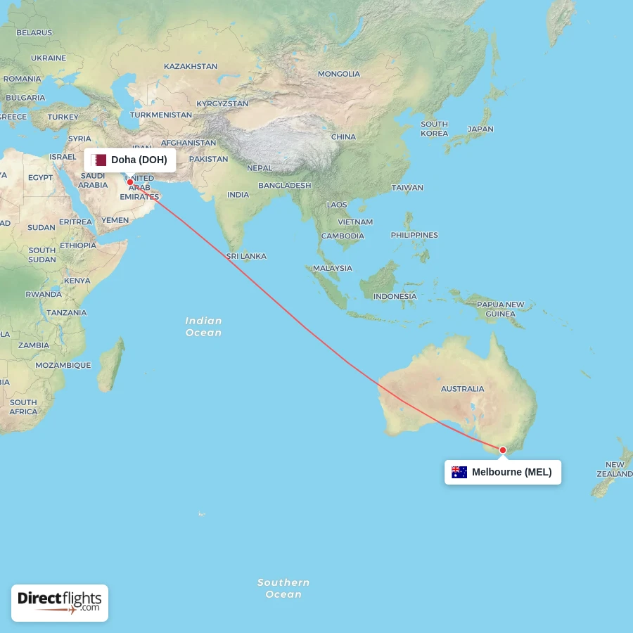 MEL - DOH route map