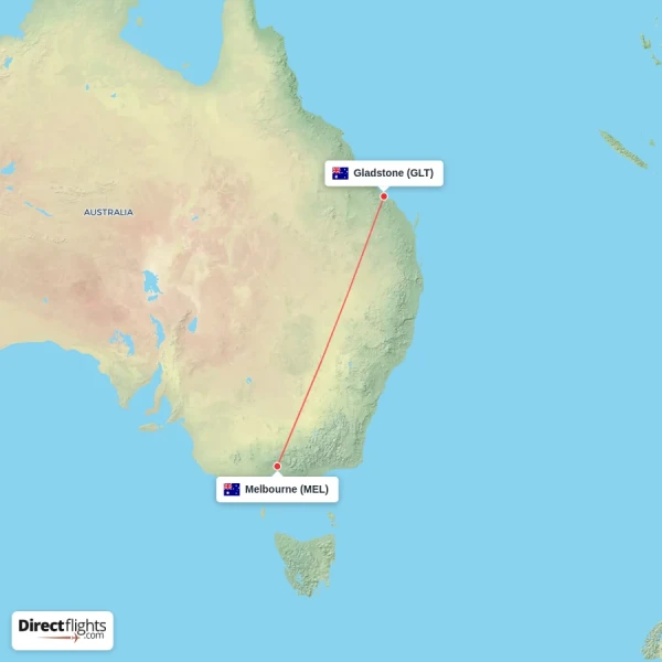 Melbourne - Gladstone direct flight map